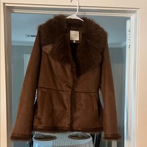 Bagatelle Brown Teddy Jacket with Faux Fur Collar
